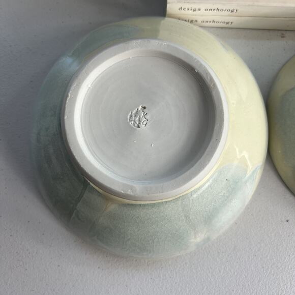 Studio Art Pottery Bowl 7" Blue Leaf Motif Glazed Marked By Artist - Picture 4 of 7